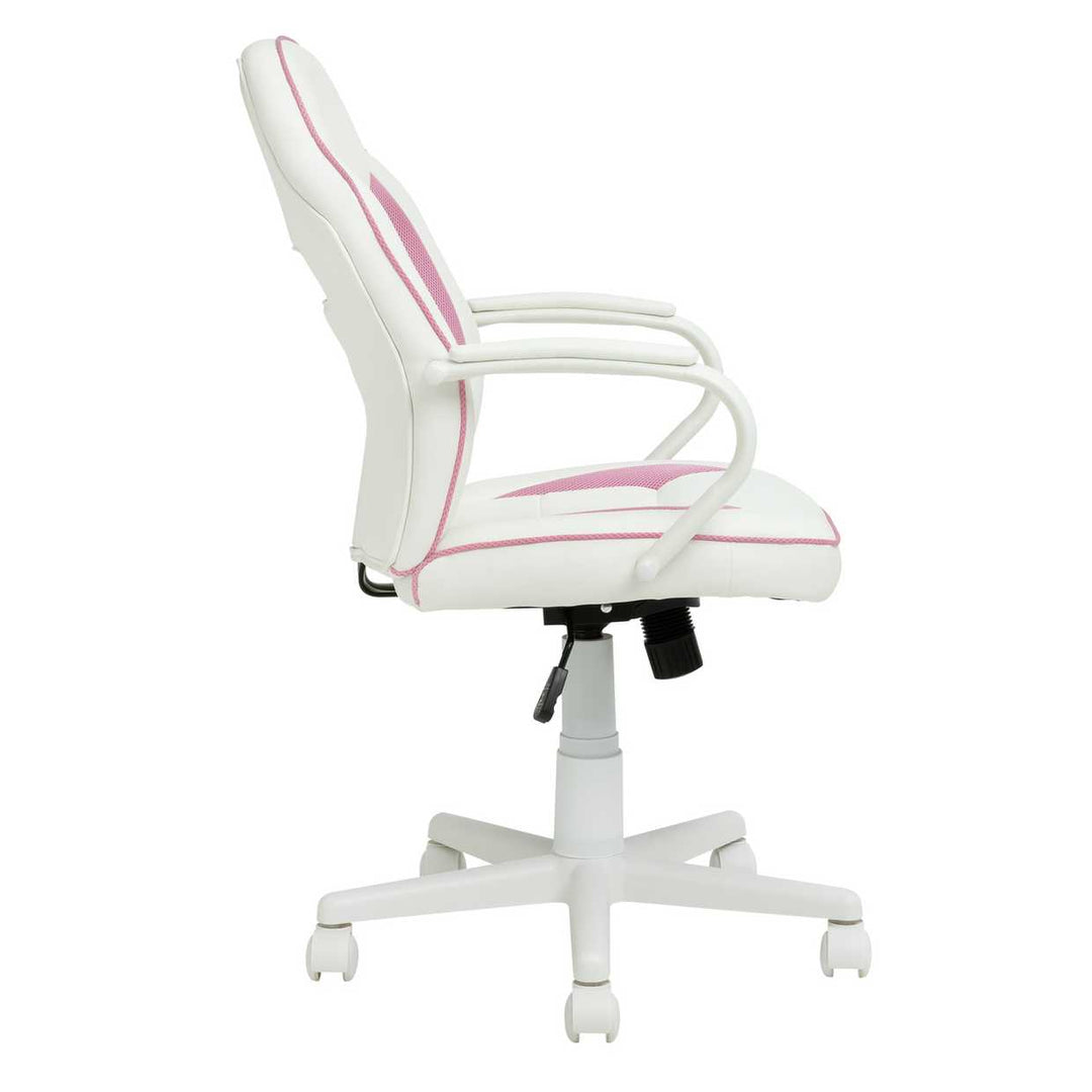 Home Faux Leather Mid Back Gaming Chair - White & Pink