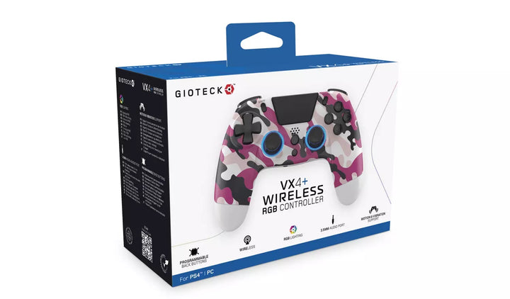 Gioteck VX4+ PS4 Wireless RGB Controller - Pink Camo