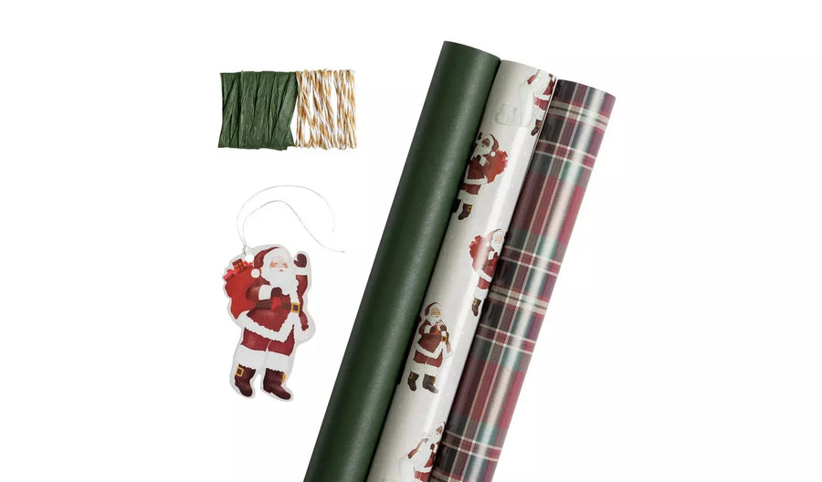 Home 3 Roll Traditional Santa Wrapping Paper Set