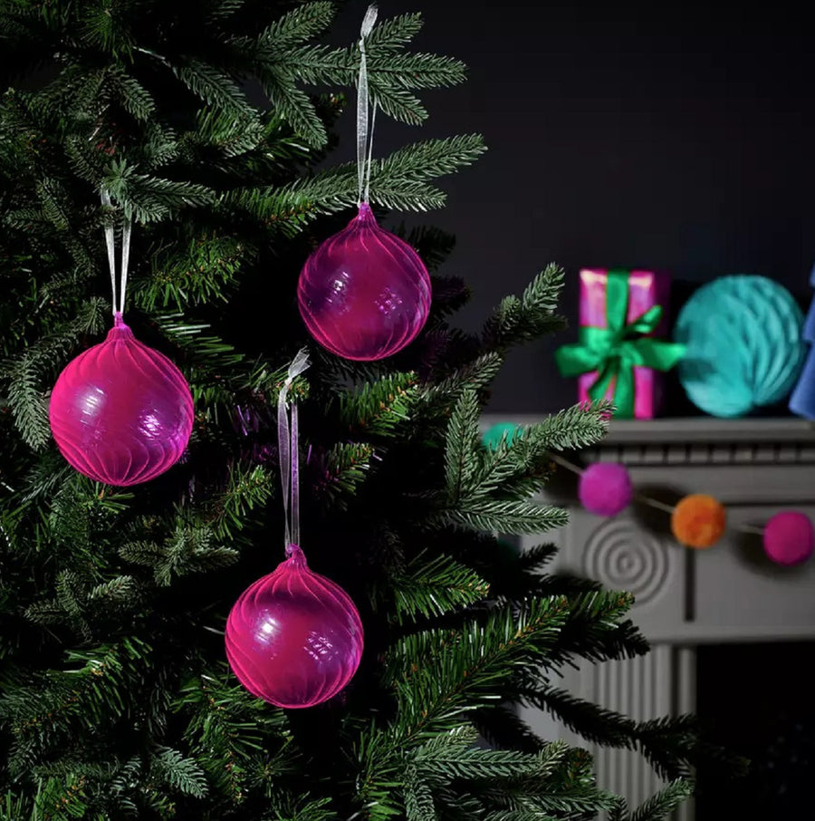 Habitat Pack of 3 Twisted Christmas Baubles - Neon Pink
