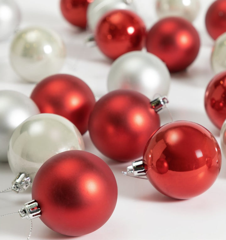 Home Pack of 24 Christmas Baubles - Red & Silver