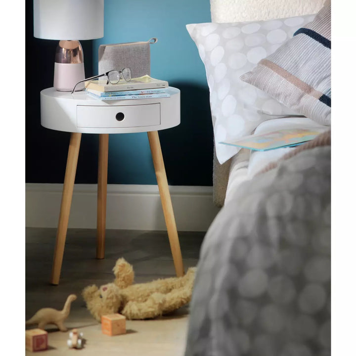 Habitat Otto 1 Drawer Round Bedside Table - White