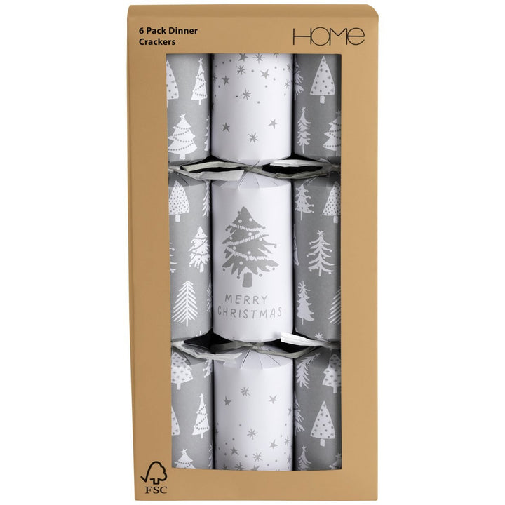 Home Six Luxury Silver Trees Christmas Crackers