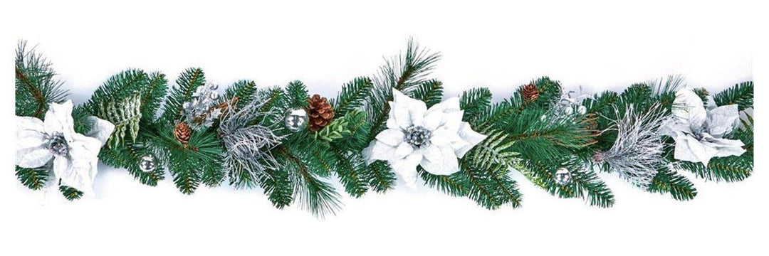 Premier Decorations 180cm Poinsettia Garland - Green & White