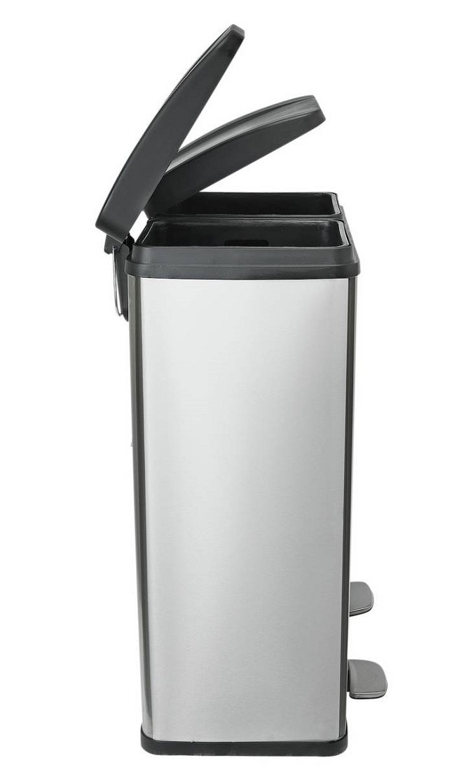 Home 60 Litre 2 Compartment Recycling Bin - Silver