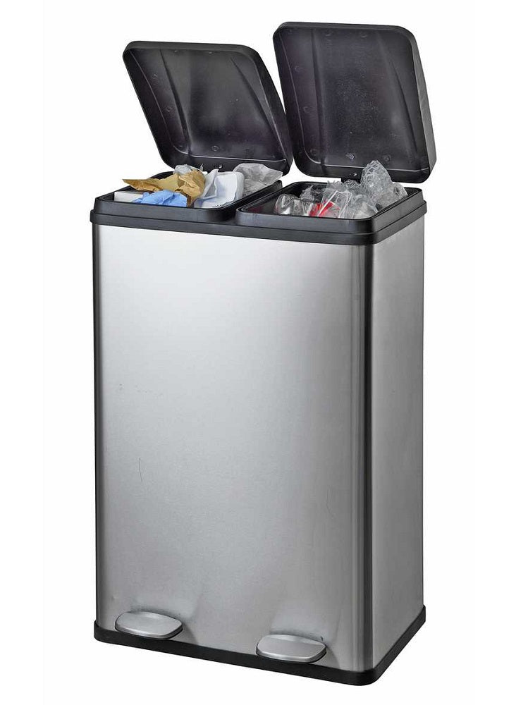 Home 60 Litre 2 Compartment Recycling Bin - Silver