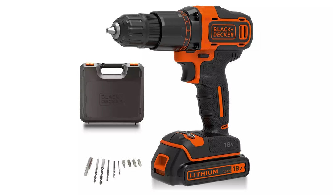 Black + Decker Cordless Hammer Drill with Battery - 18V