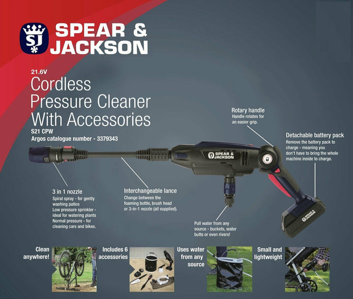 Spear & Jackson S21CPW Cordless Pressure Washer - 21.6V