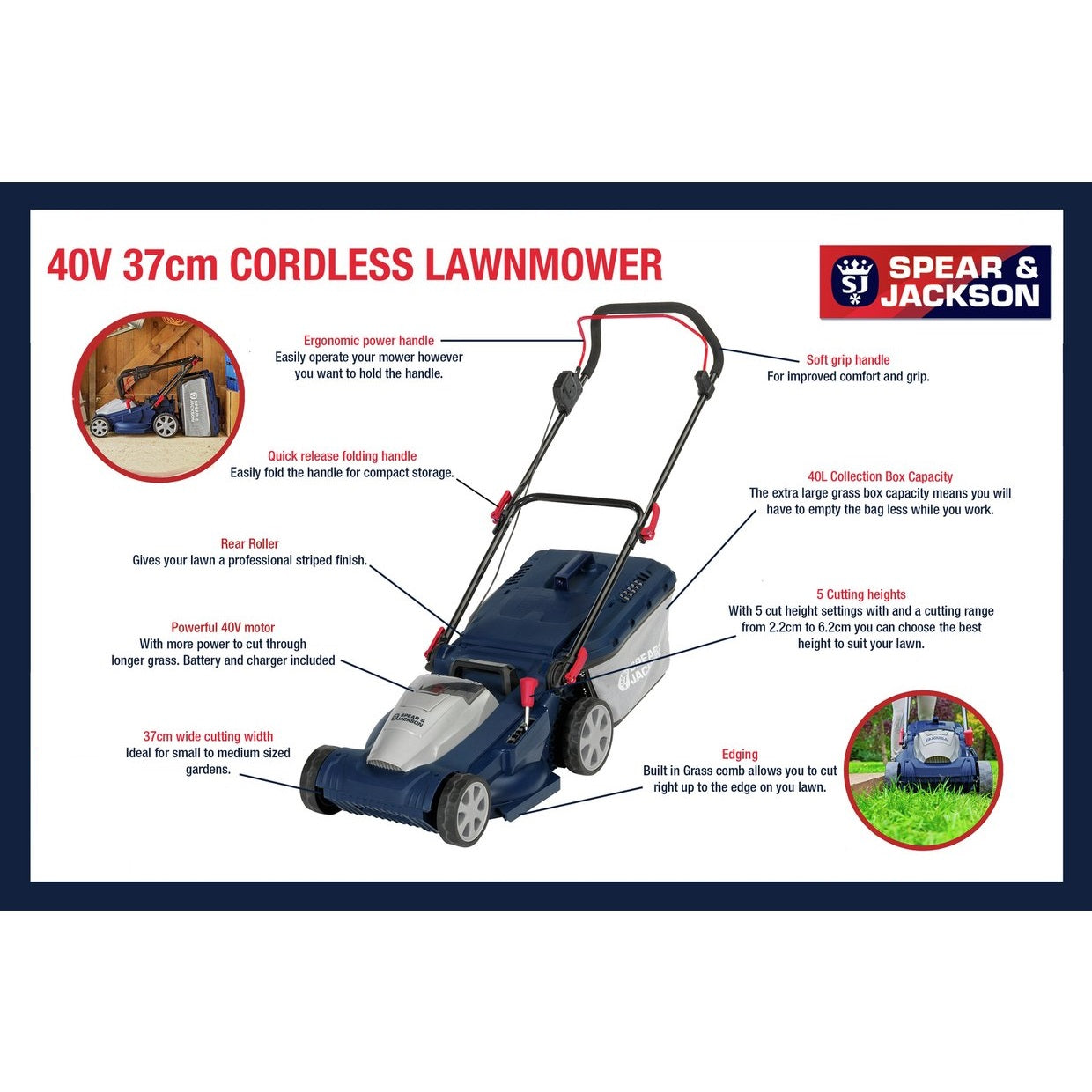 Spear Jackson S4037CR 37cm Cordless Rotary Lawnmower 40V GED