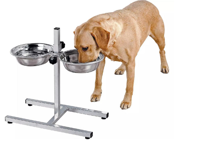 Home Stainless Steel Large Dual Pet Dining Set - Silver