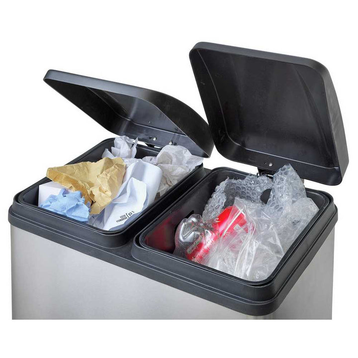 Home 60 Litre 2 Compartment Recycling Bin - Silver (slightly dented)