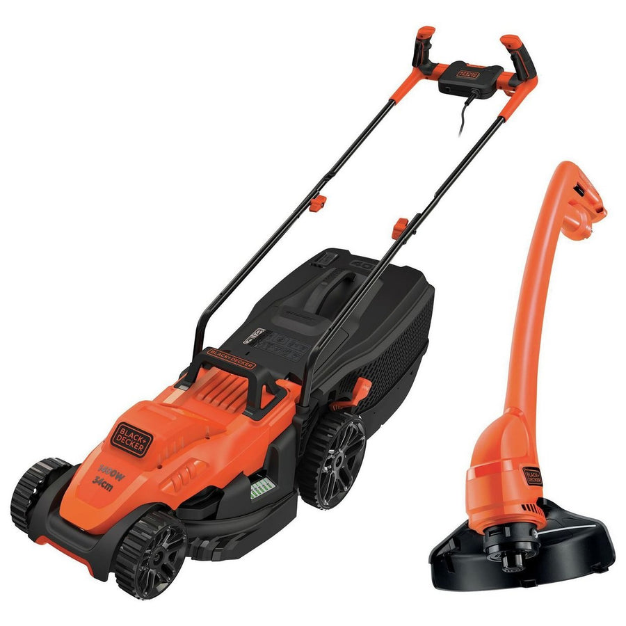 Black + Decker 34cm Corded Rotary Lawnmower - 1400W & Strimmer