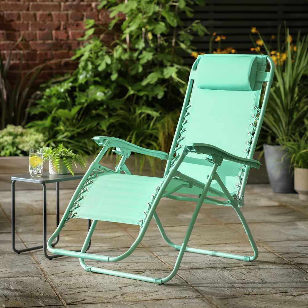 Home Zero Gravity Outdoor Chair Recliner Sun Lounger Teal GED