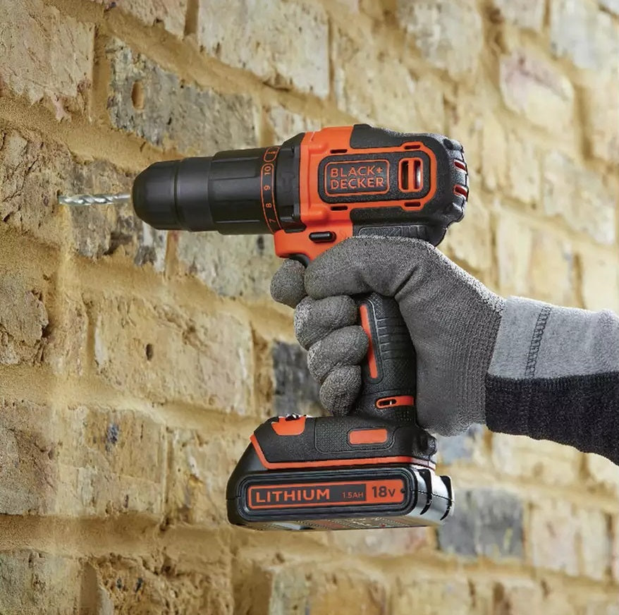 Black + Decker Cordless Hammer Drill with Battery - 18V