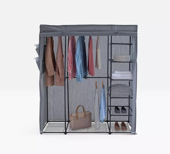 Home Covered Triple Wardrobe with Storage - Grey