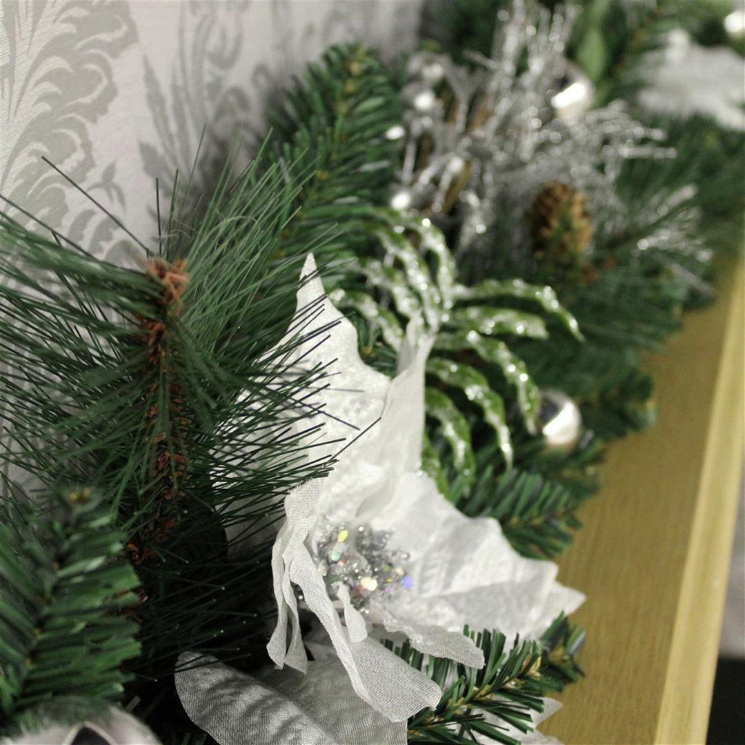 Premier Decorations 180cm Poinsettia Garland - Green & White