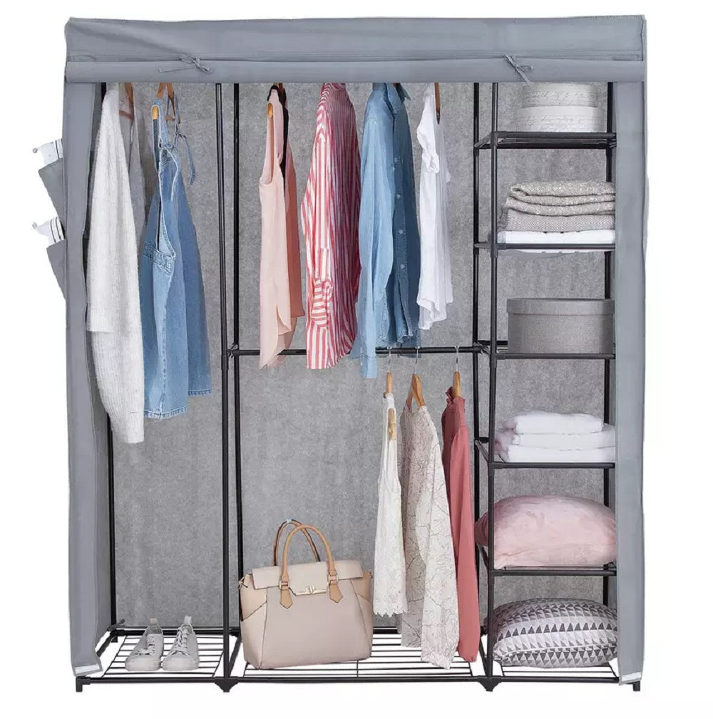 Home Covered Triple Wardrobe with Storage - Grey