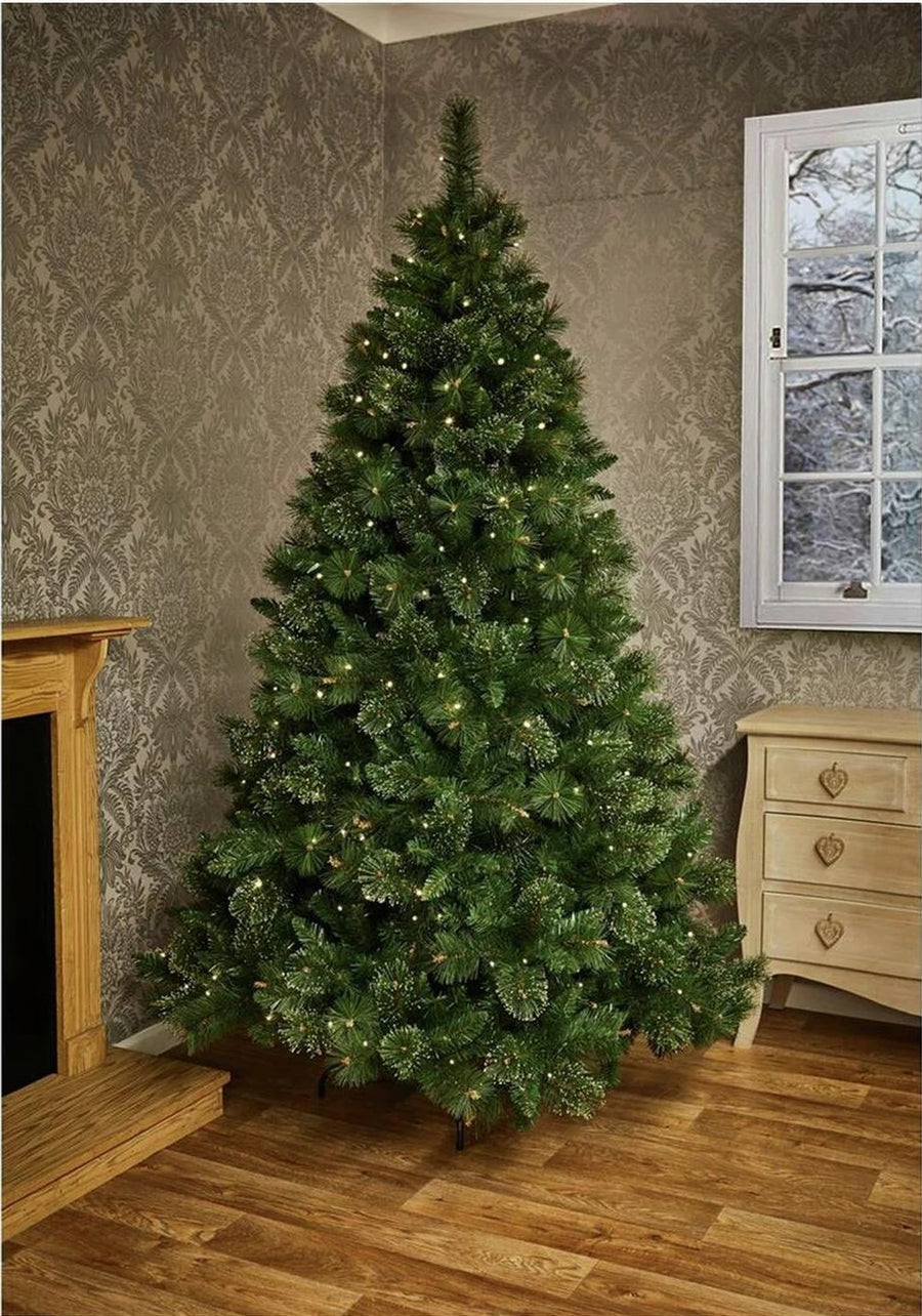 Premier Decorations Ridgemere Pre-Lit Pine Dew Drop Tip Christmas Tree - 7ft