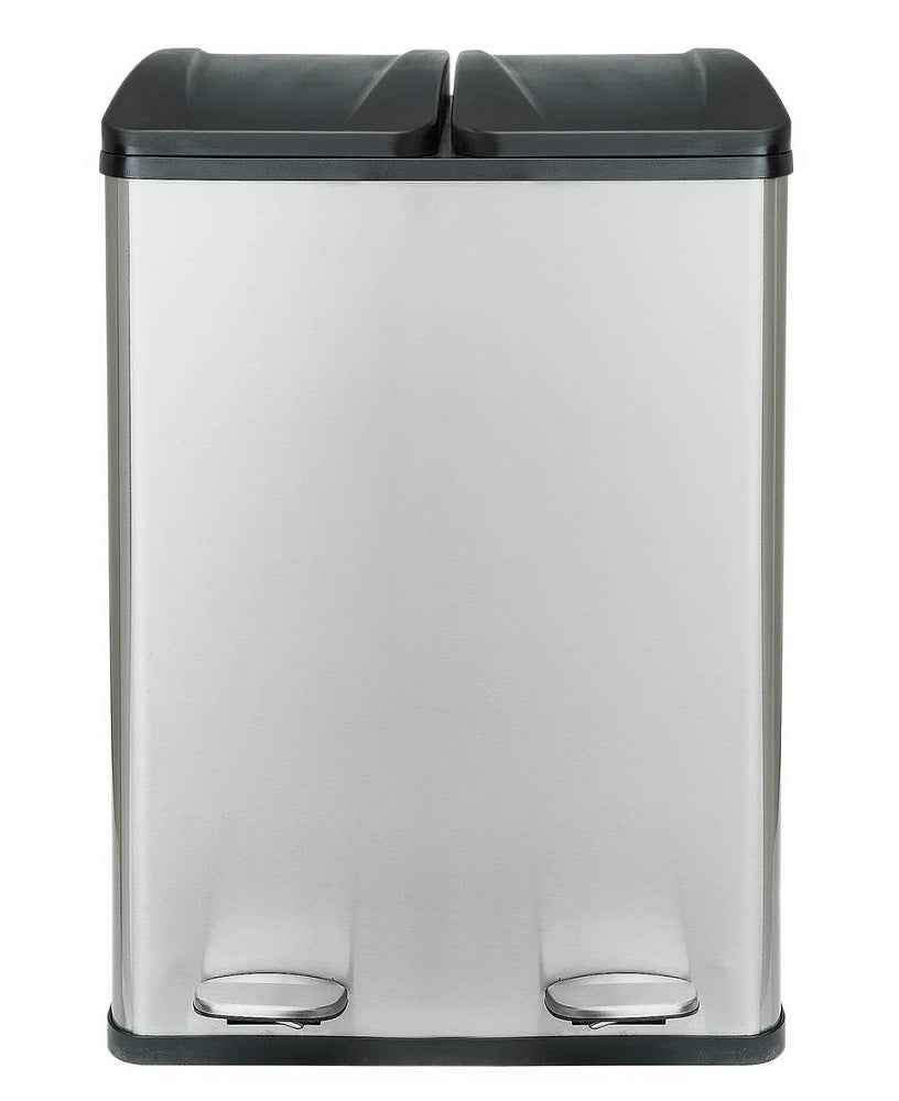 Home 60 Litre 2 Compartment Recycling Bin - Silver