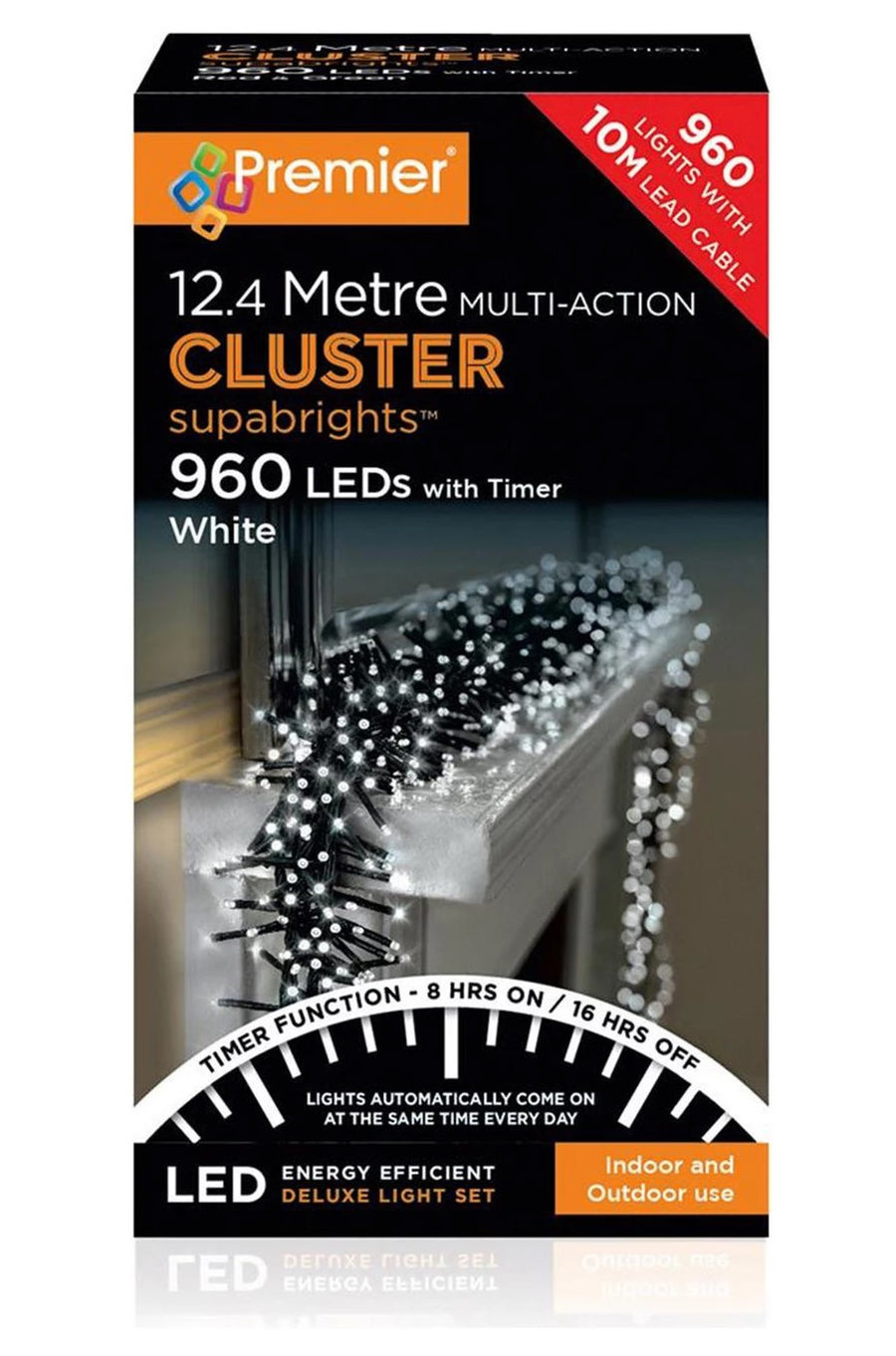 Premier Decorations 960 White Multi Cluster LED Lights - 22m