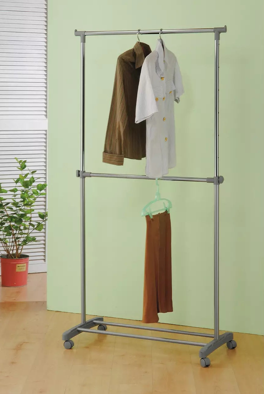 Home Adjustable Chrome 2 Tier Clothes Rail - Grey